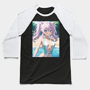 Anime Girl Beach Day Baseball T-Shirt